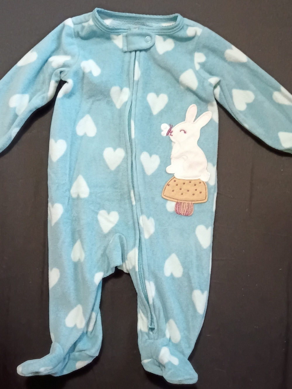 Carter's Girls Light Blue Heart Fleece Footed One-Piece Sleeper with Bunny